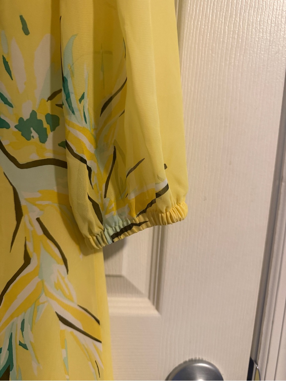eva mendes for New York & Company Yellow Floral Shift Dress with Teal Accents - Picture 2 of 5